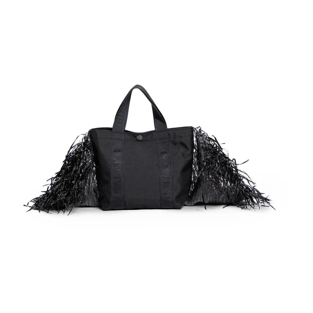 Black Logo Print Fringed Bag