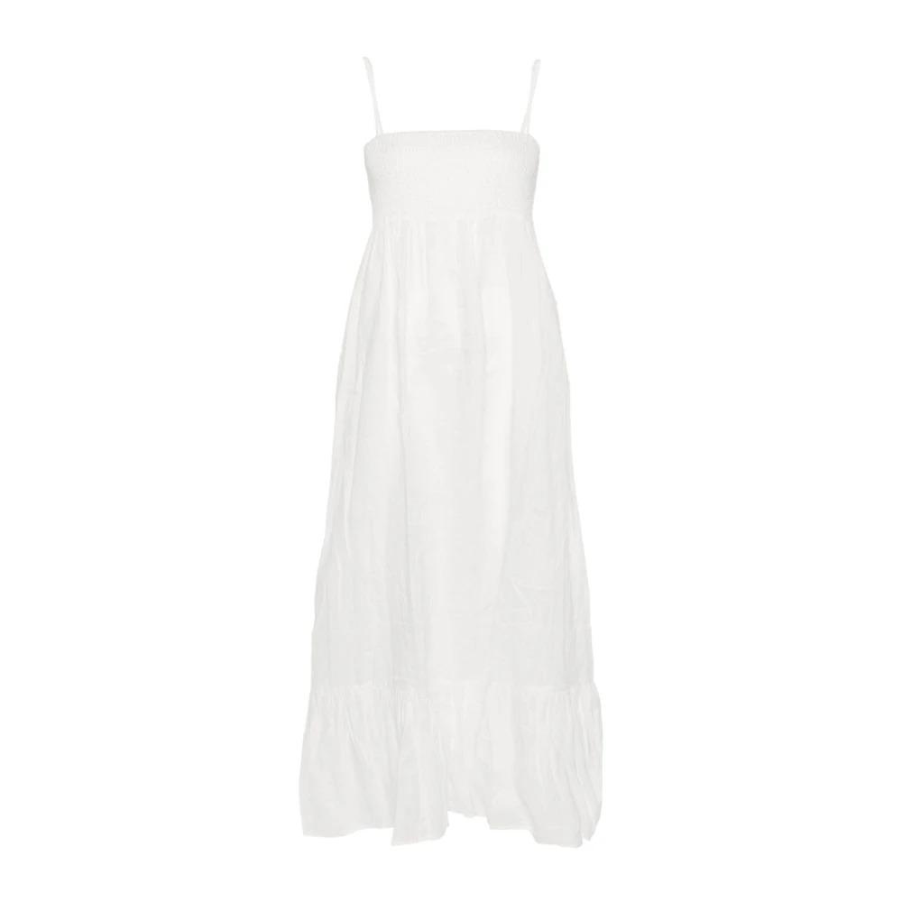 White Linen Square Neck Dress