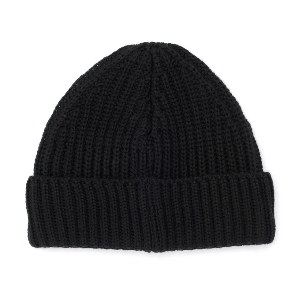 Black Ribbed Wool Blend Beanie