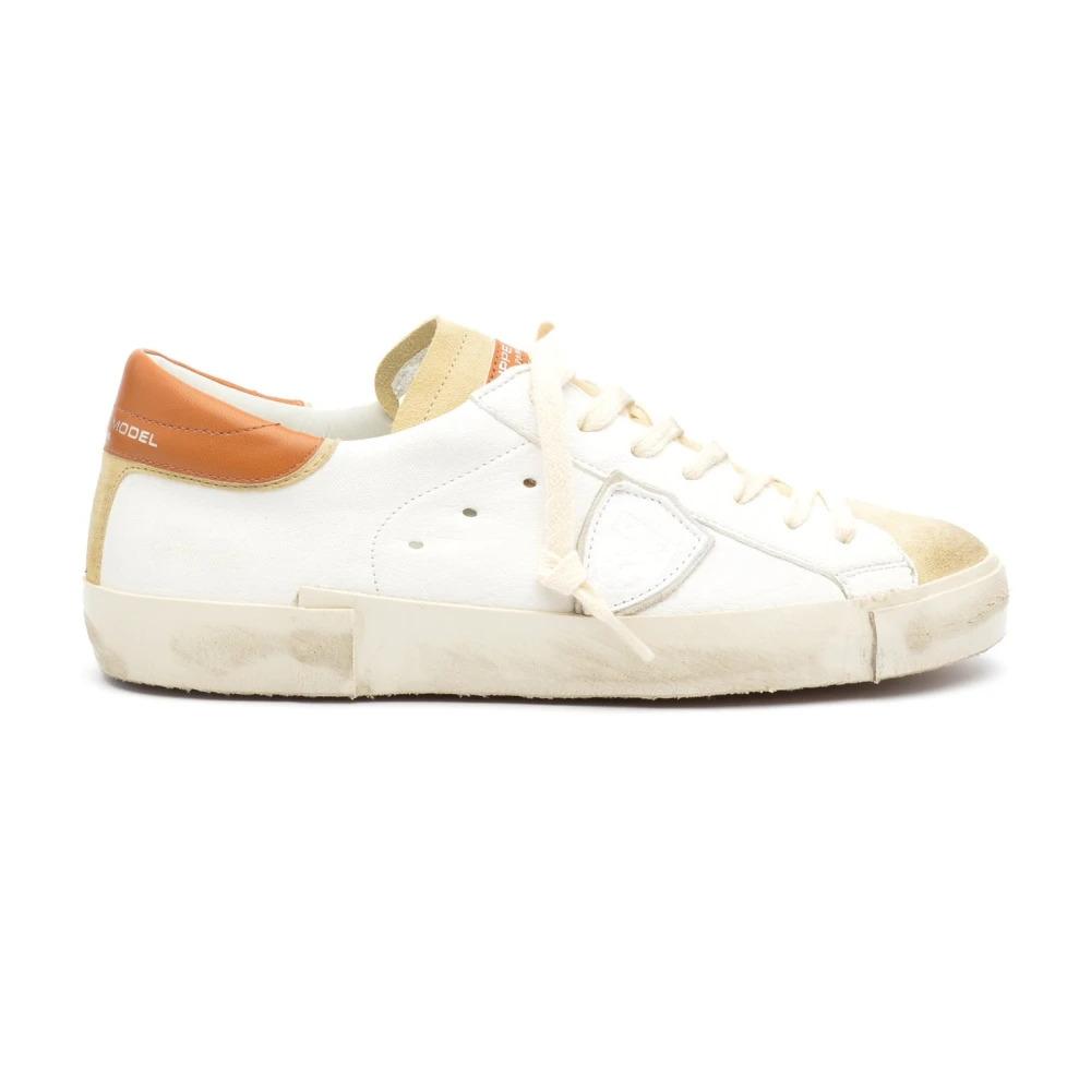 White Leather Sneakers with Beige Details