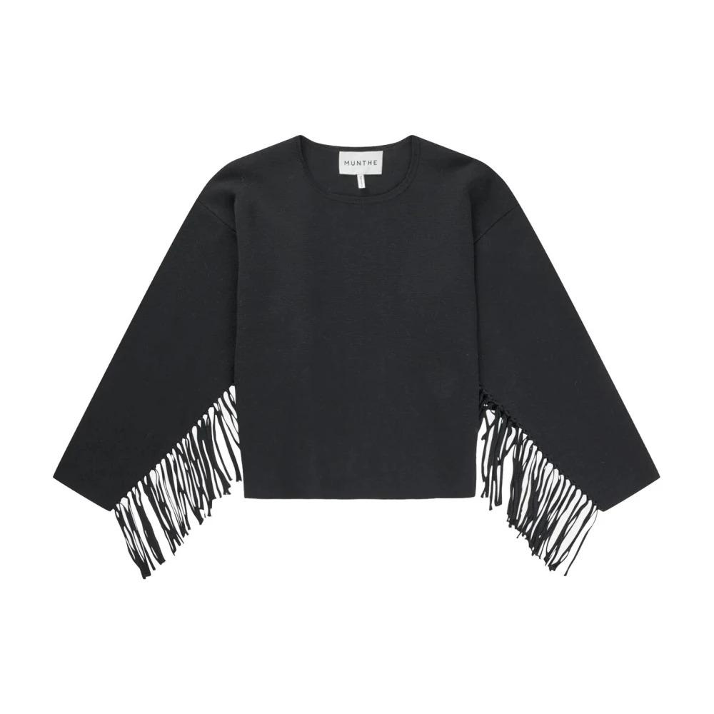 Black Fringed Cropped Sweater