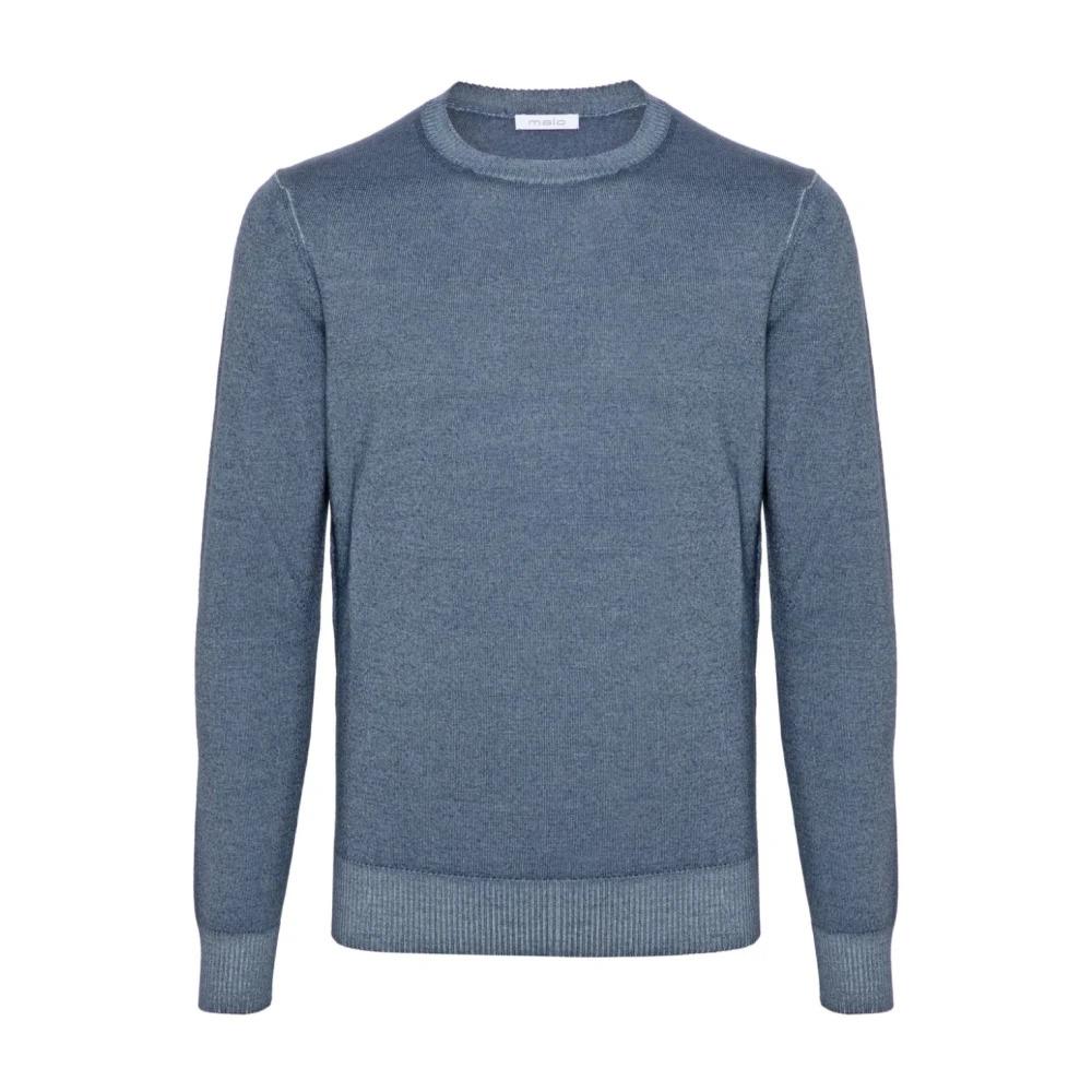 Blue Wool Knit Sweater Crew Neck