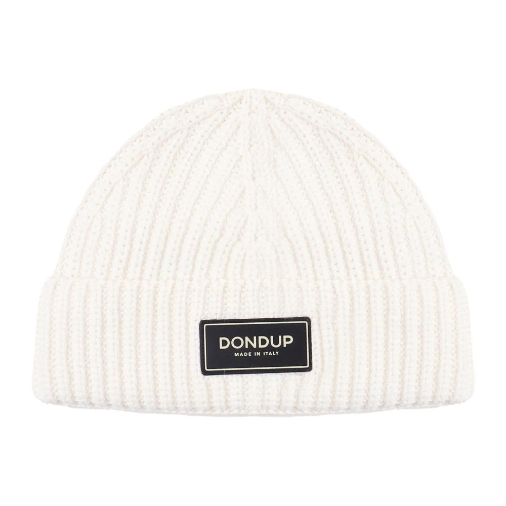 White Ribbed Wool Logo Hat