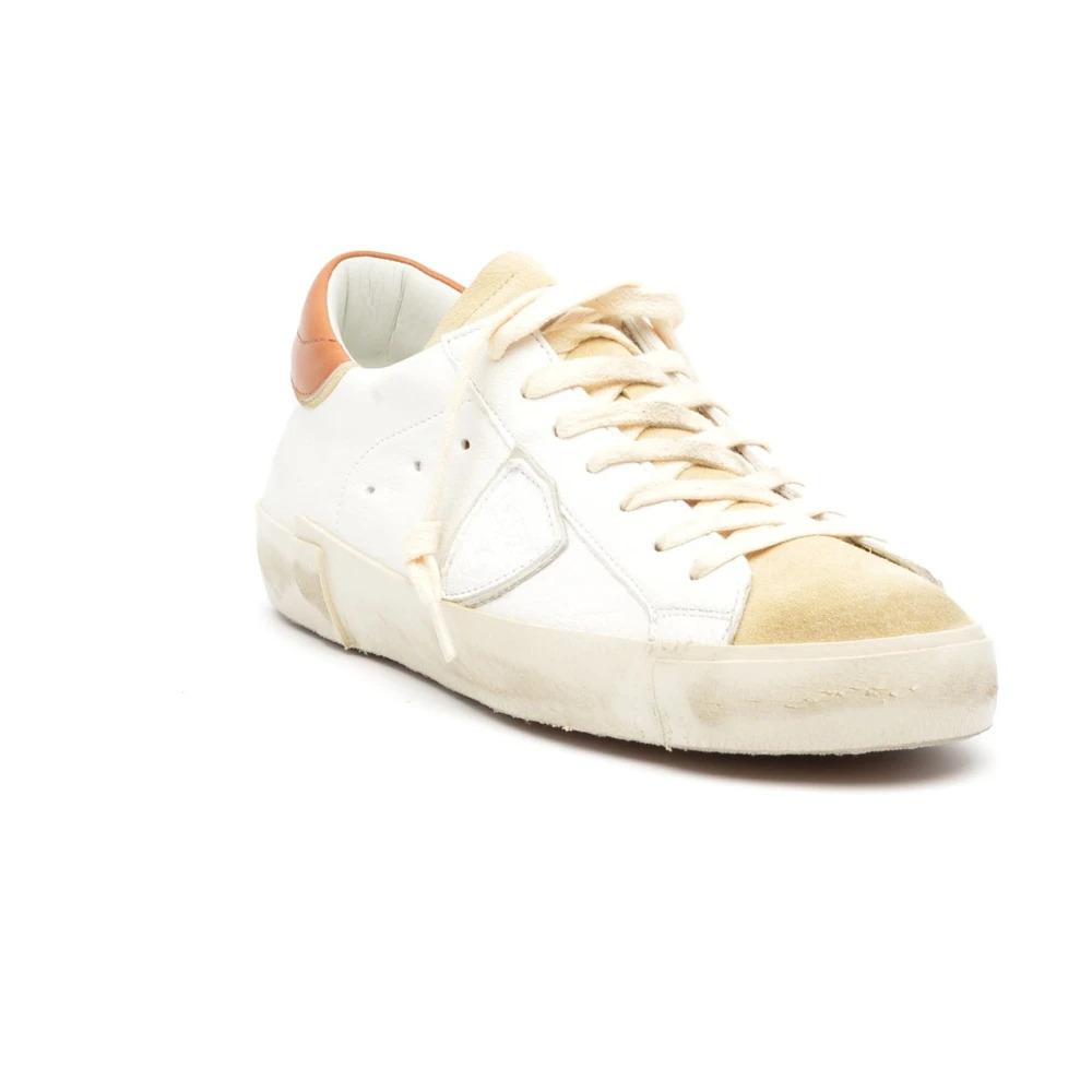 White Leather Sneakers with Beige Details