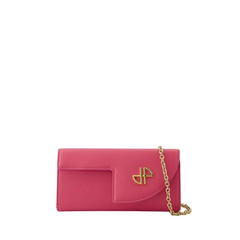 Pink Leather Chain Shoulder Wallet