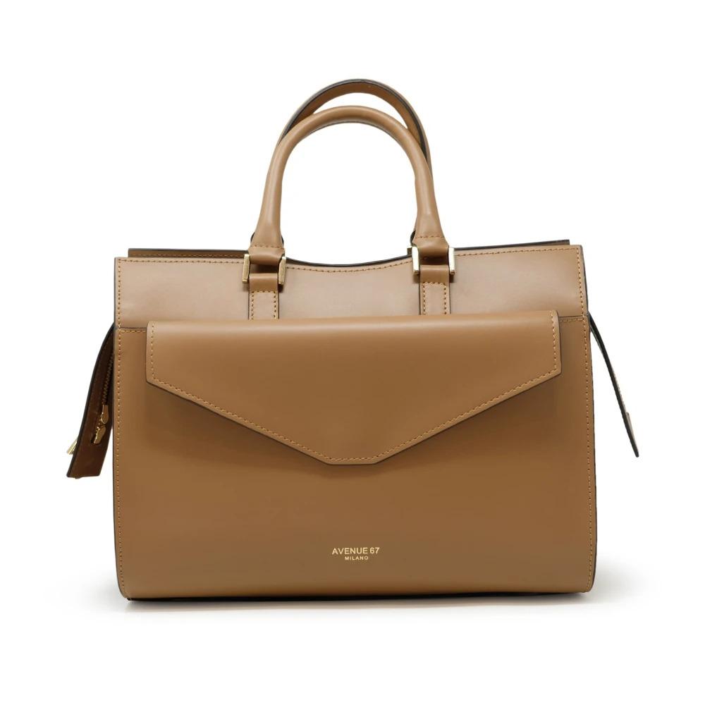 ZORA Camel Leather Shoulder Bag SS24