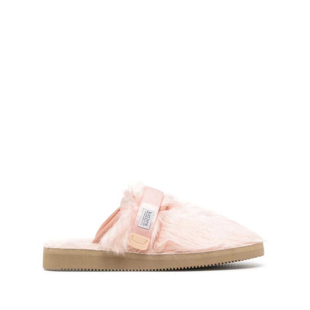 Pink Faux-Fur Slip-On Sandals