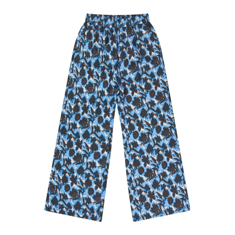 Blue Silk Wide Leg Trousers