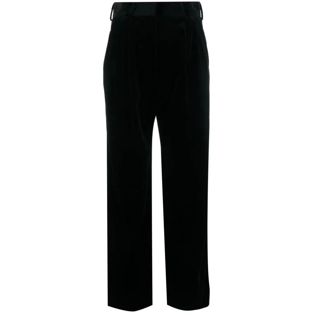 Black Cotton Embroidered Straight Leg Pants