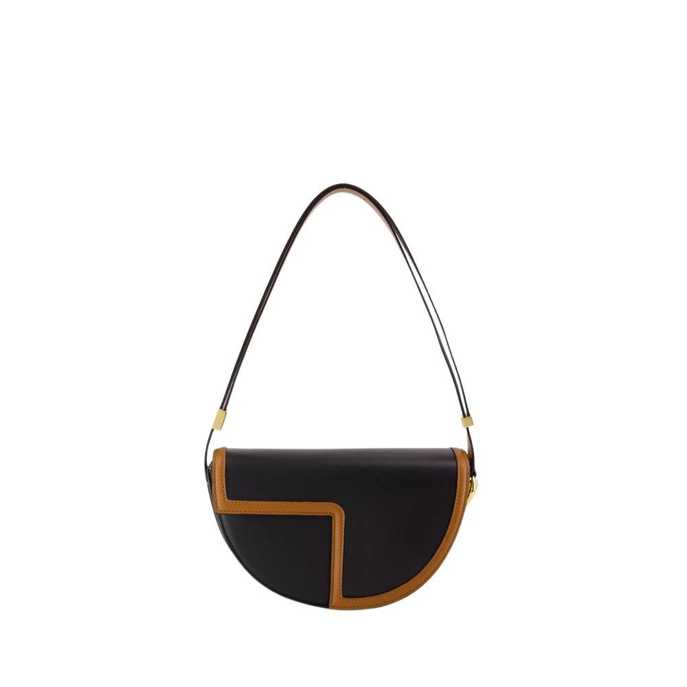 Black Leather Shoulder Bag with Top Handle