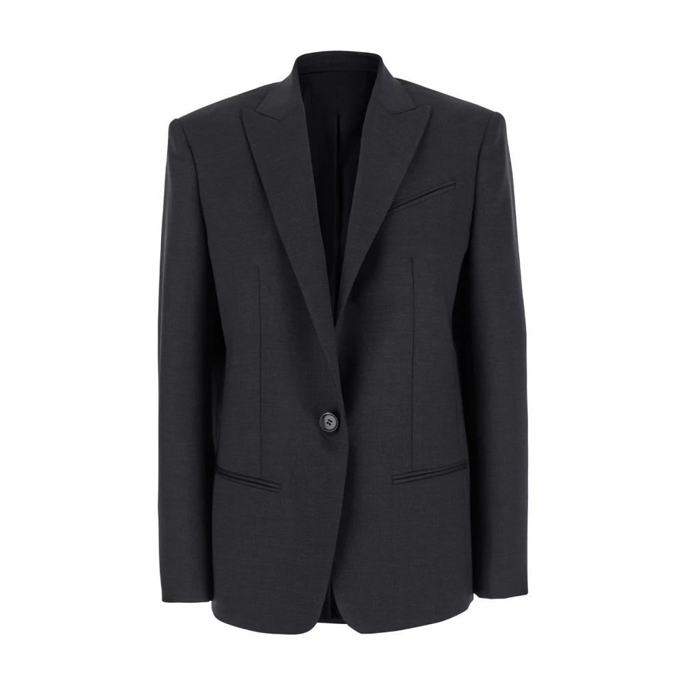 Grey Wool Blend Jacket Peak Revers