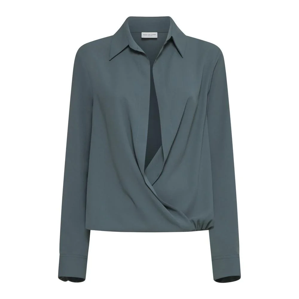 Sage Green Draped Wrap Shirt