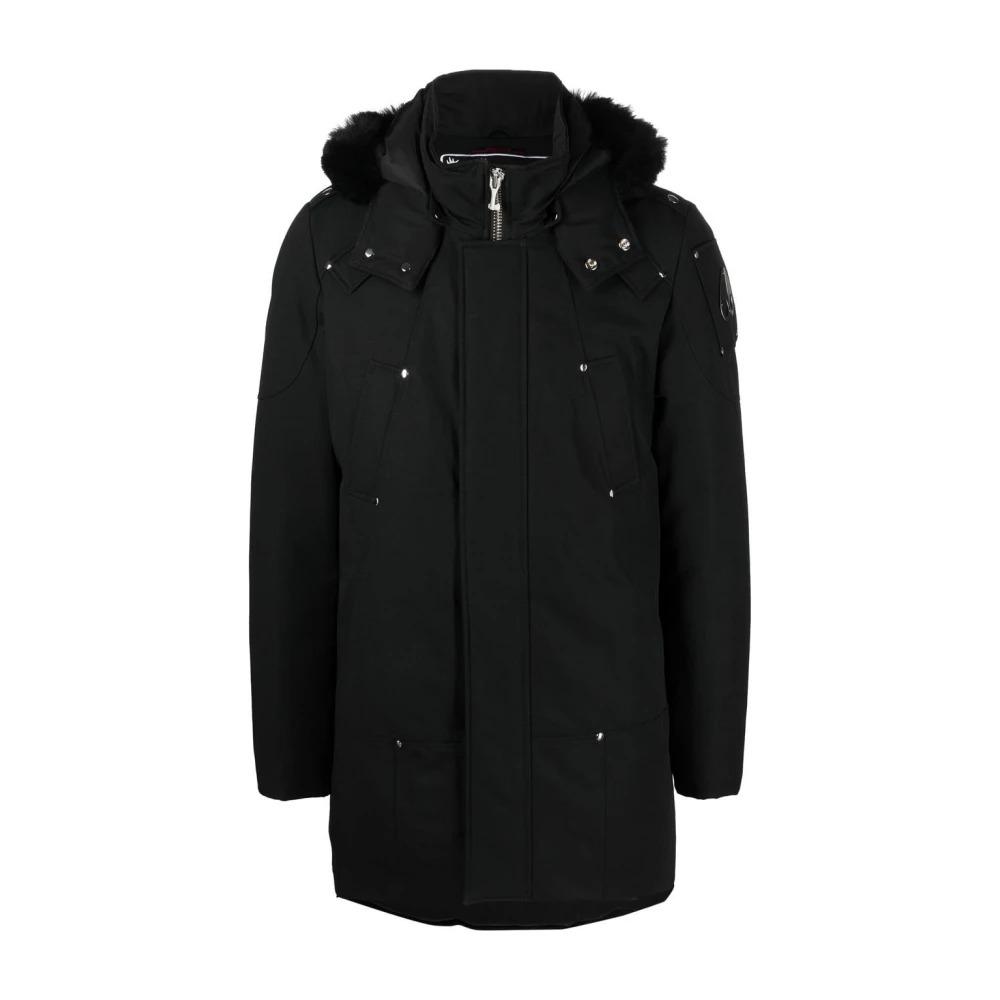 Black Shearling Collar Parka Coat