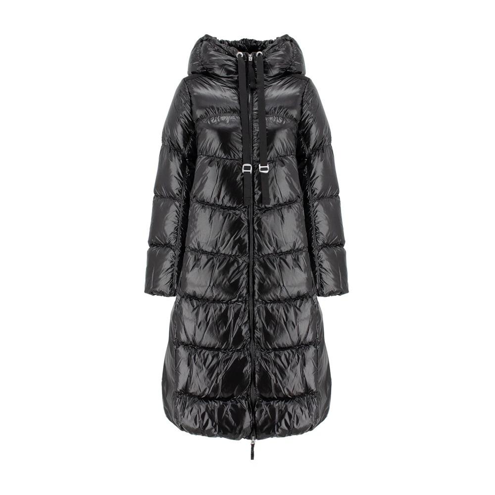 Long Down Jacket with Adjustable Hood