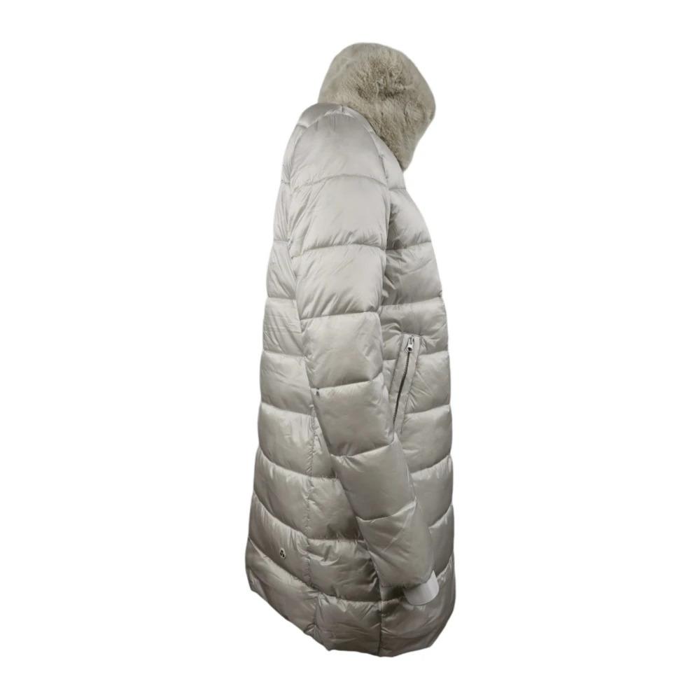 Grey Quilted Jacket with Faux Fur