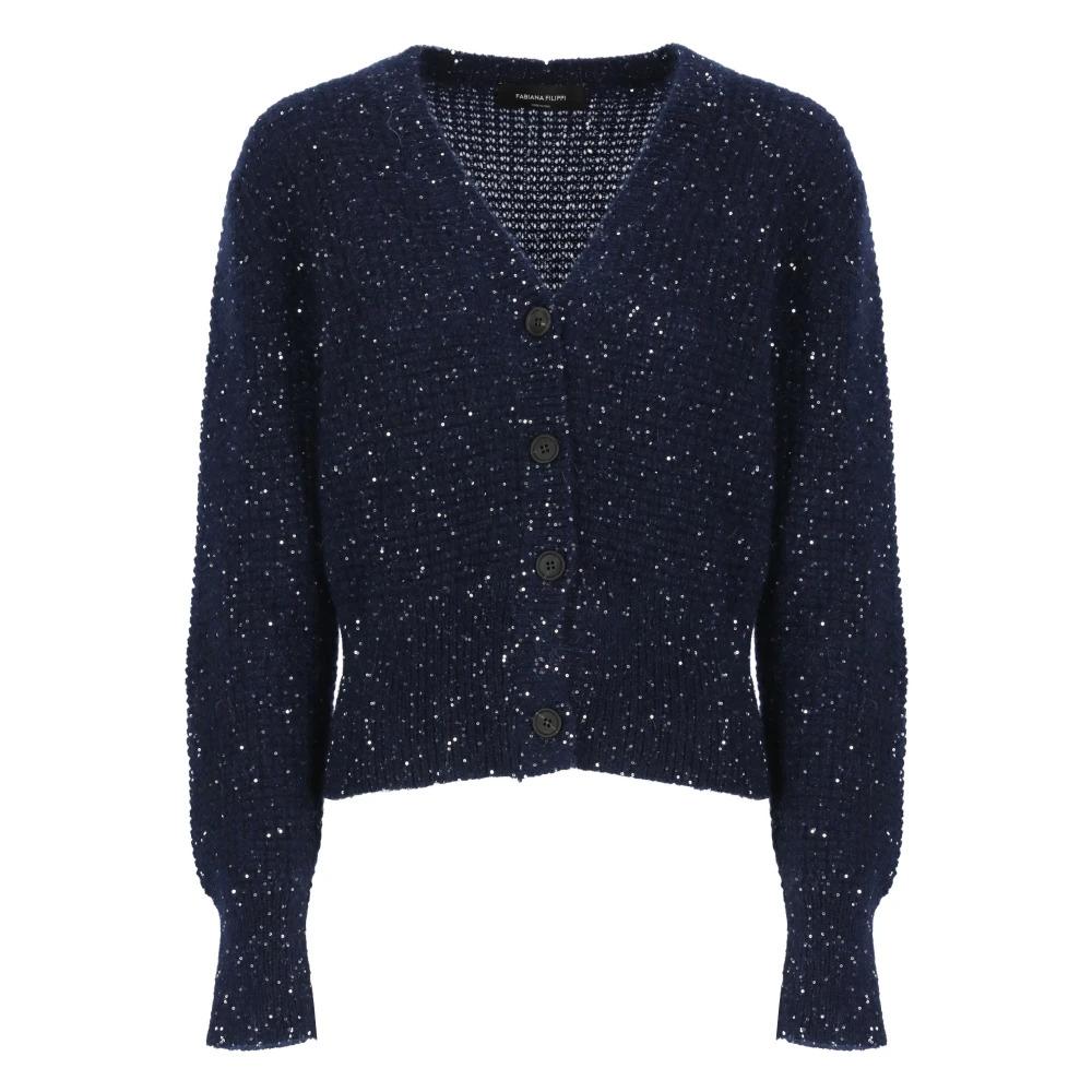 Blue Sequin V-Neck Cardigan Sweater