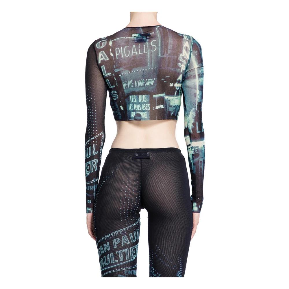 Printed Mesh Longsleeve Crop Top