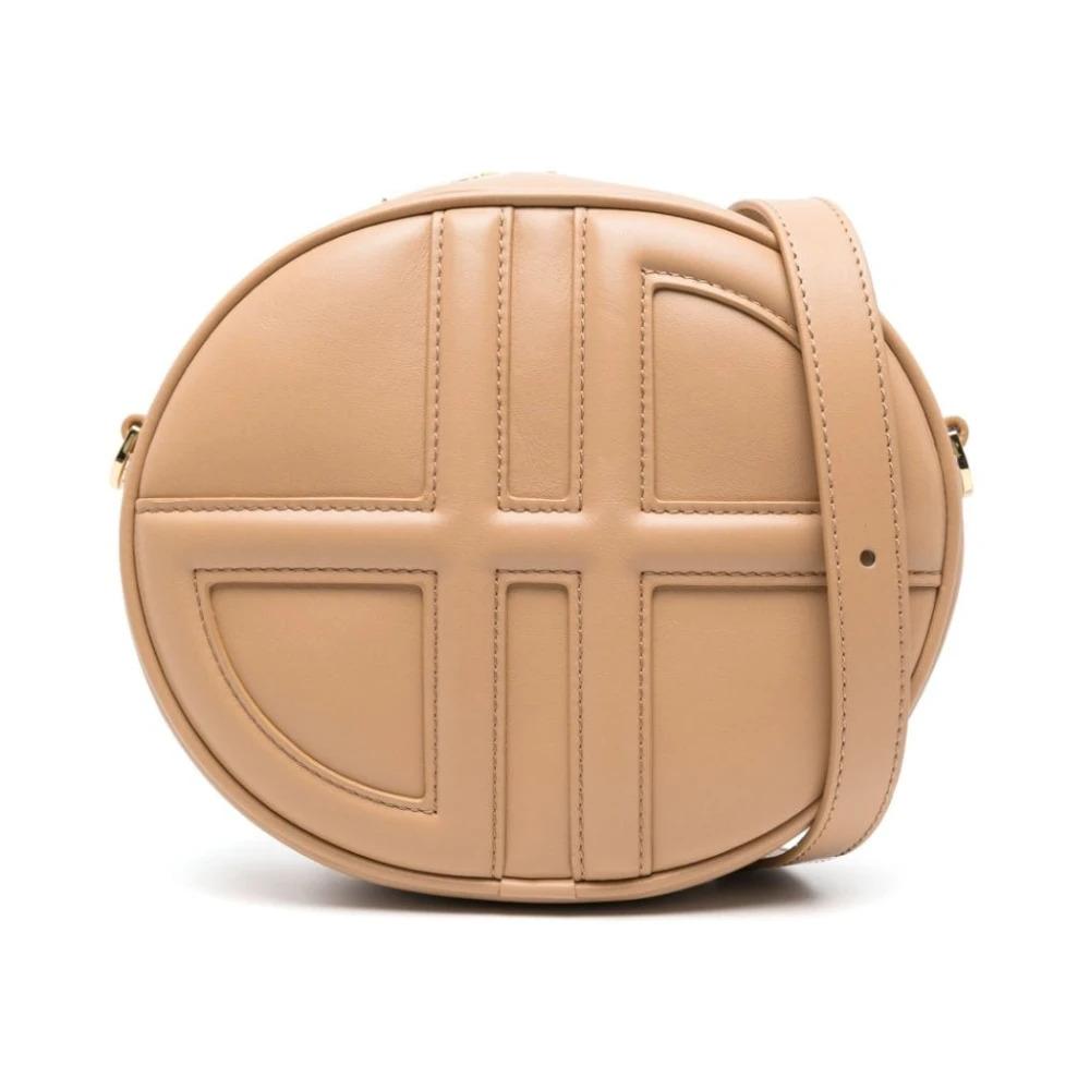 Beige Leather Shoulder Bag Gold Hardware