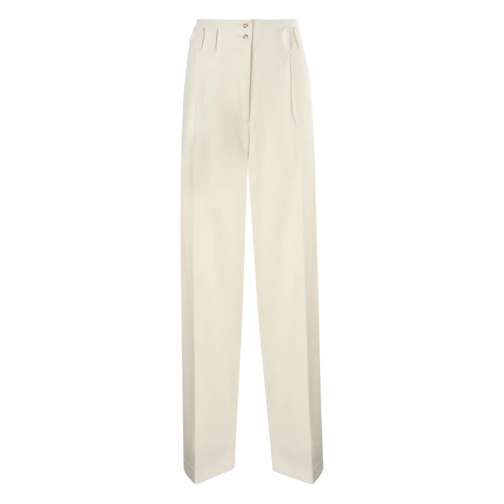 White Crêpe Trousers High-Waisted Straight Cut