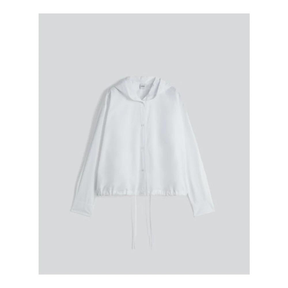 White Cotton Poplin Shirt with Hood