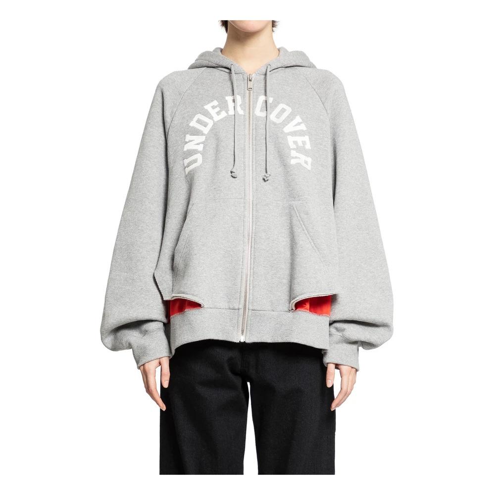 Gray Hooded Zip Sweatshirt with Logo