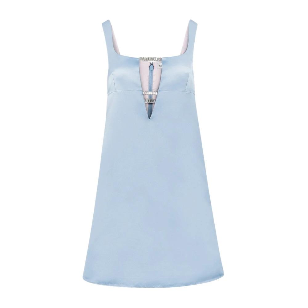 Blue Satin Mini A-Line Dress