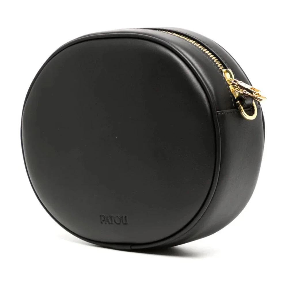 Black Leather Crossbody Bag with 3D Monogram Detailing