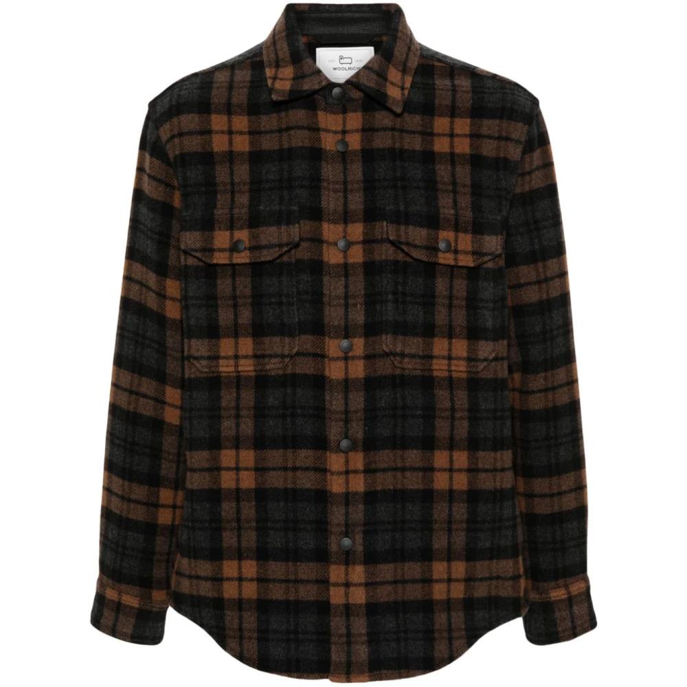 Brown Check Pattern Cotton Blend Shirt