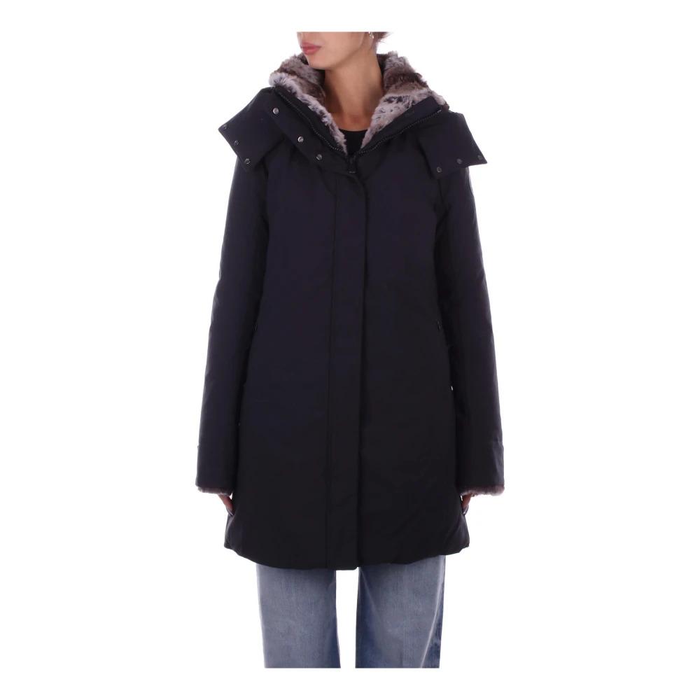 Black Hooded Coat Zipper Button Pockets