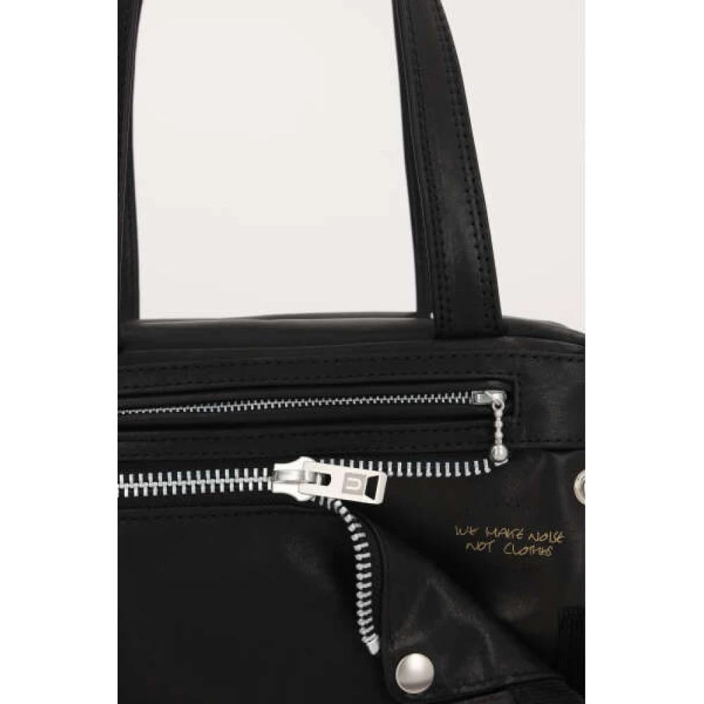 Black Leather Tote Bag with Zip