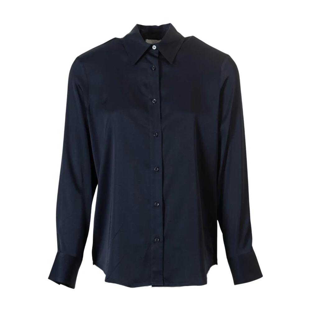 Navy Long Sleeve Satin Shirt