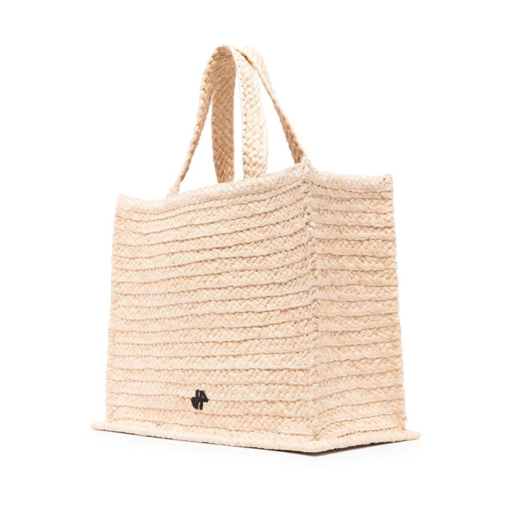 Vanilla White Raffia Tote Bag with Detachable Shoulder Strap