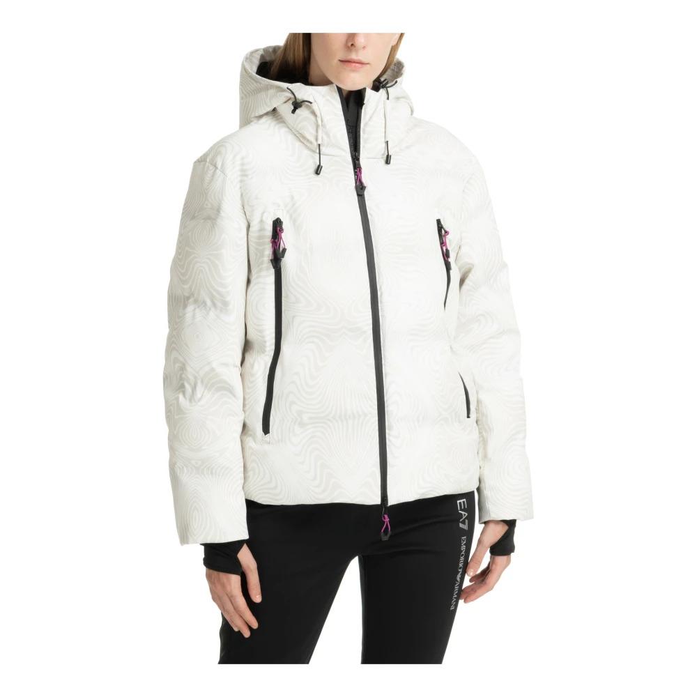 Abstract Multicolour Ski Jacket with Hood