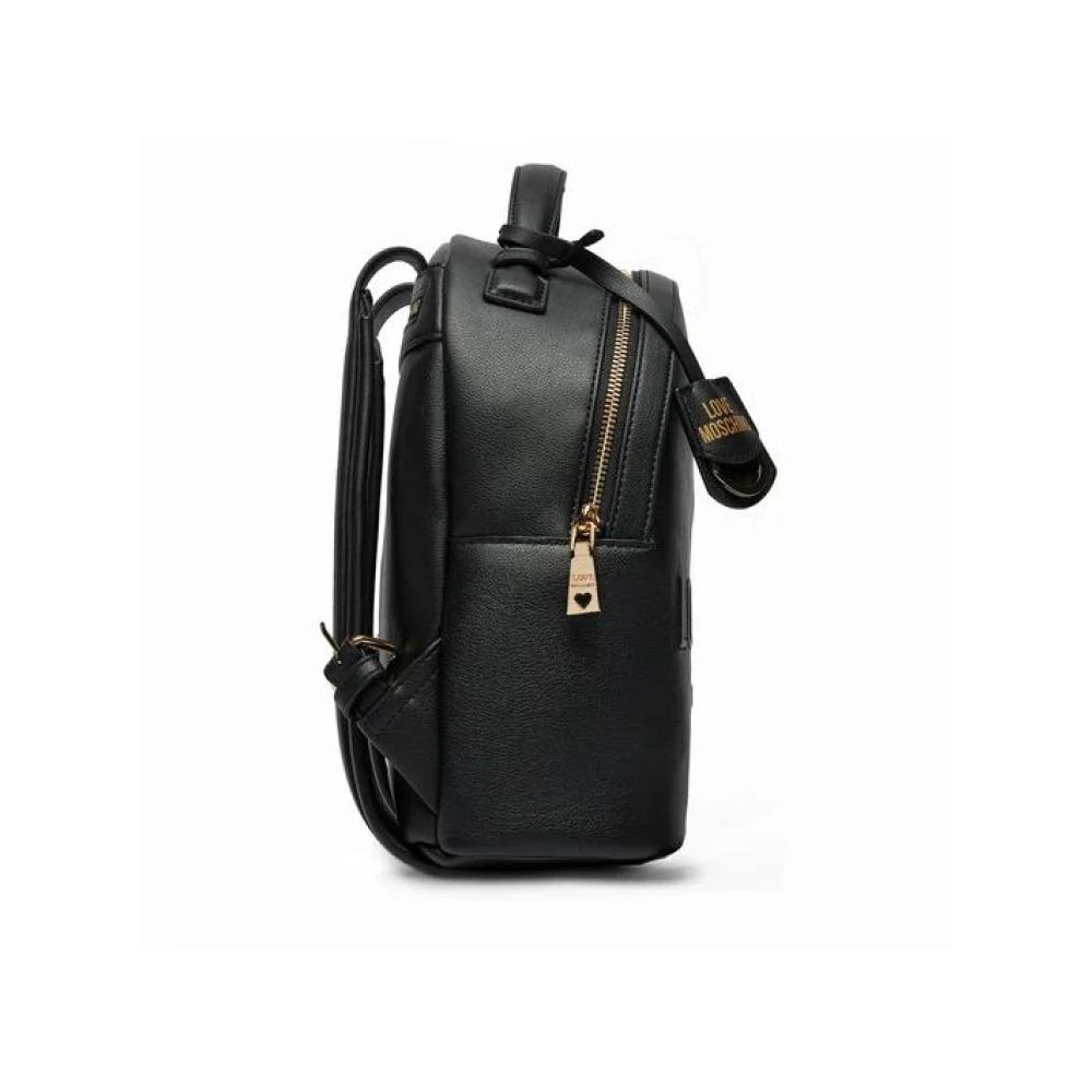 Black Leather Backpack with Gold Accents