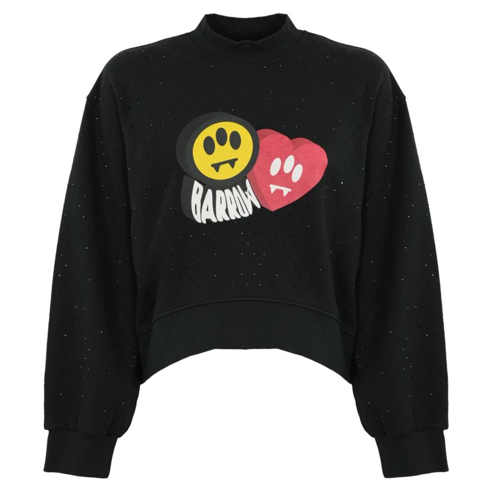 Black Cotton Sweater with Rhinestones