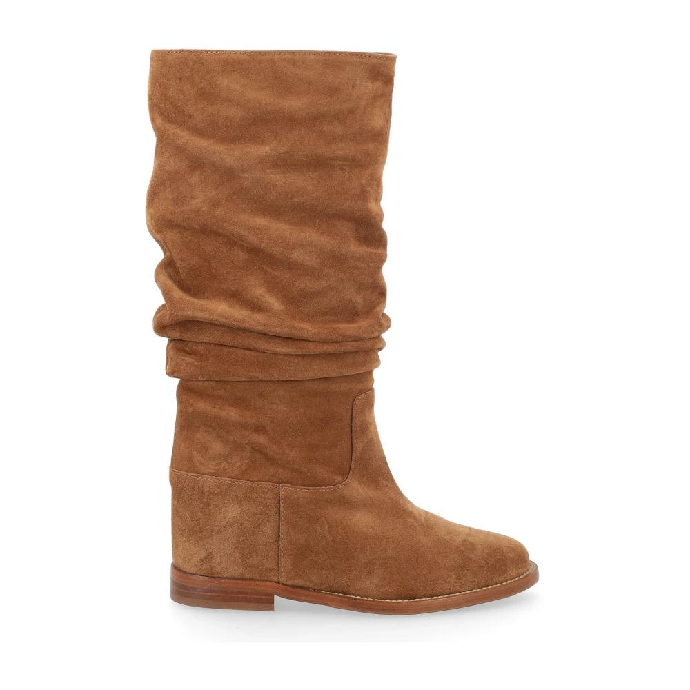 Wedge Boot in Ruched Tan Suede