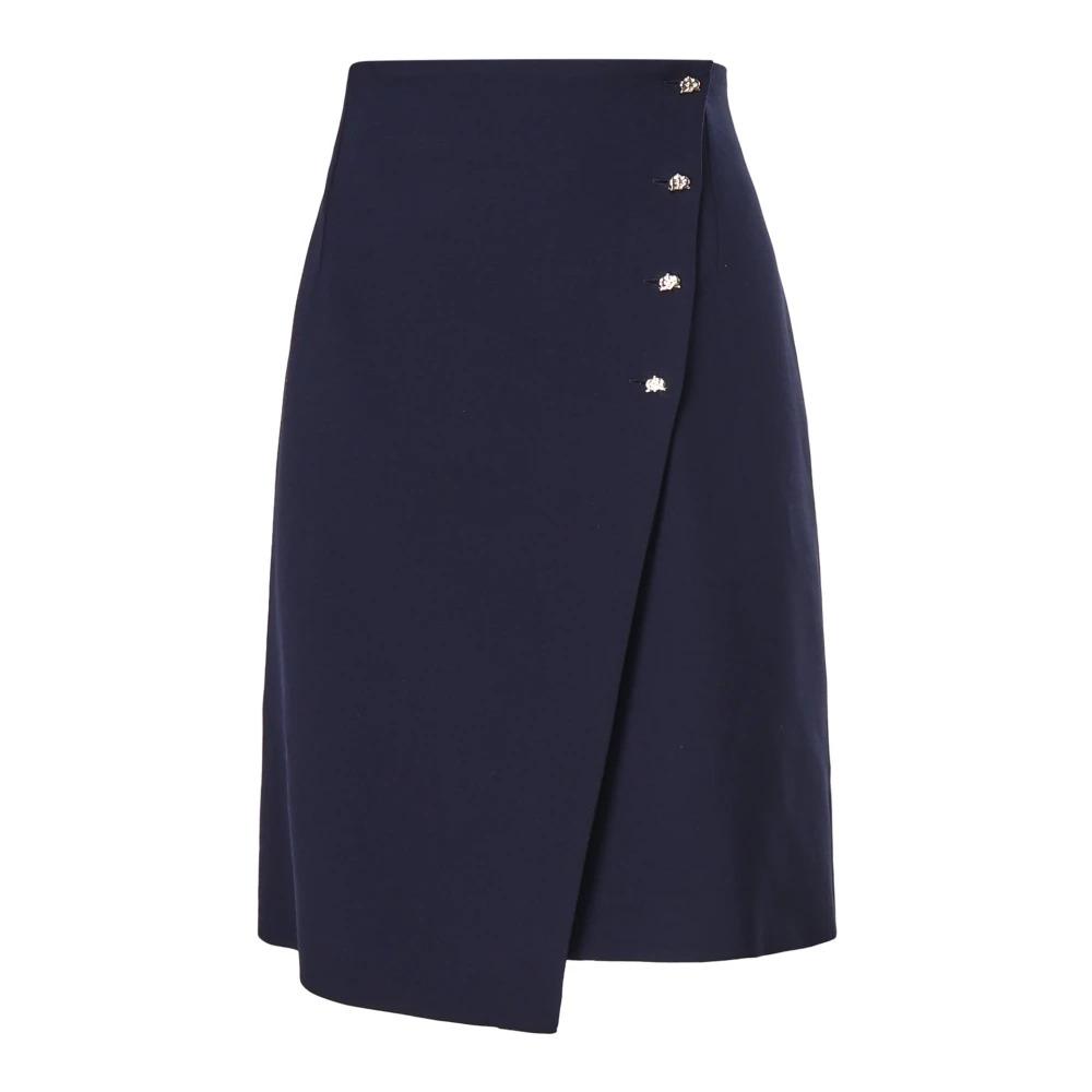 Asymmetric Button High Waist Skirt Navy