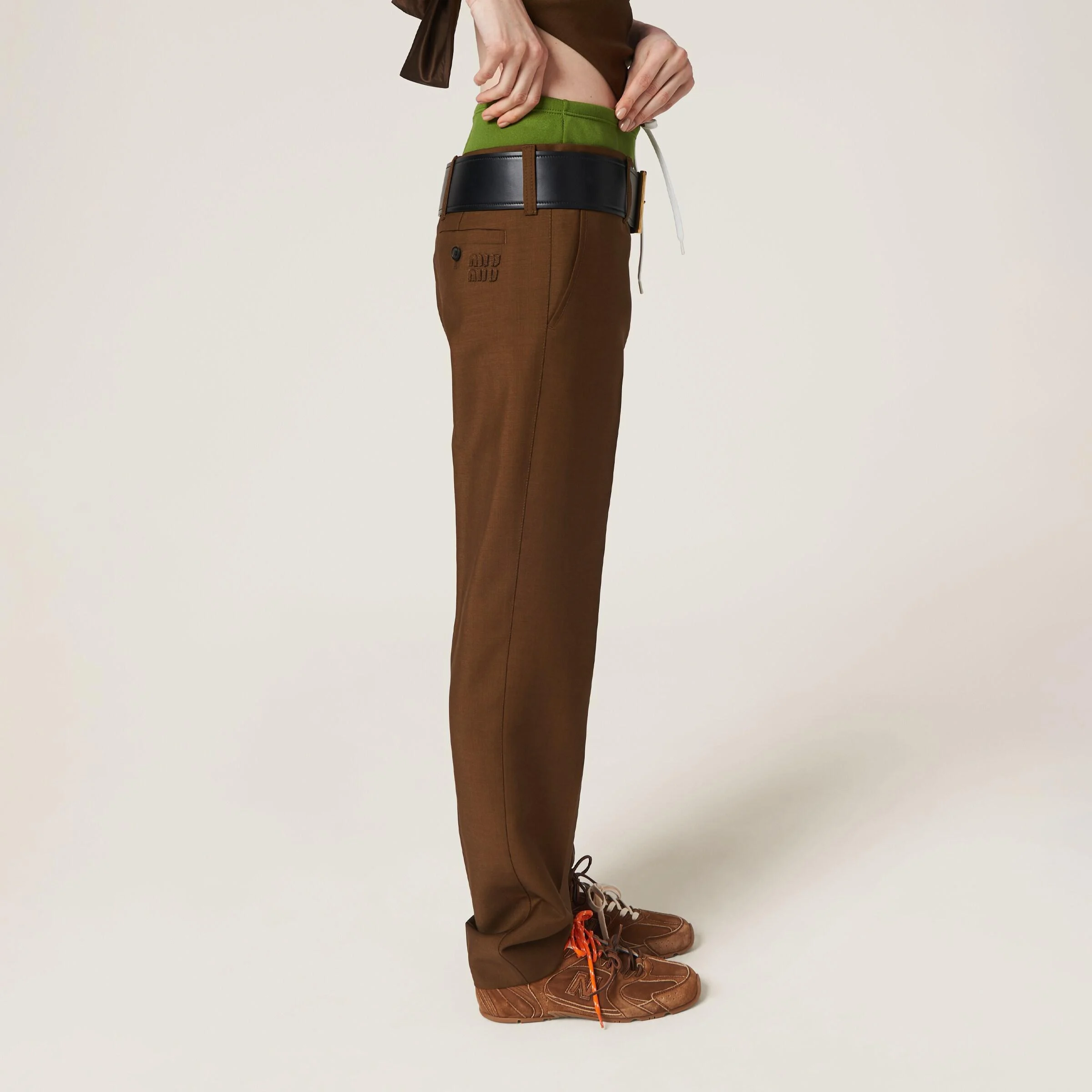 logo-embroidered wool trousers