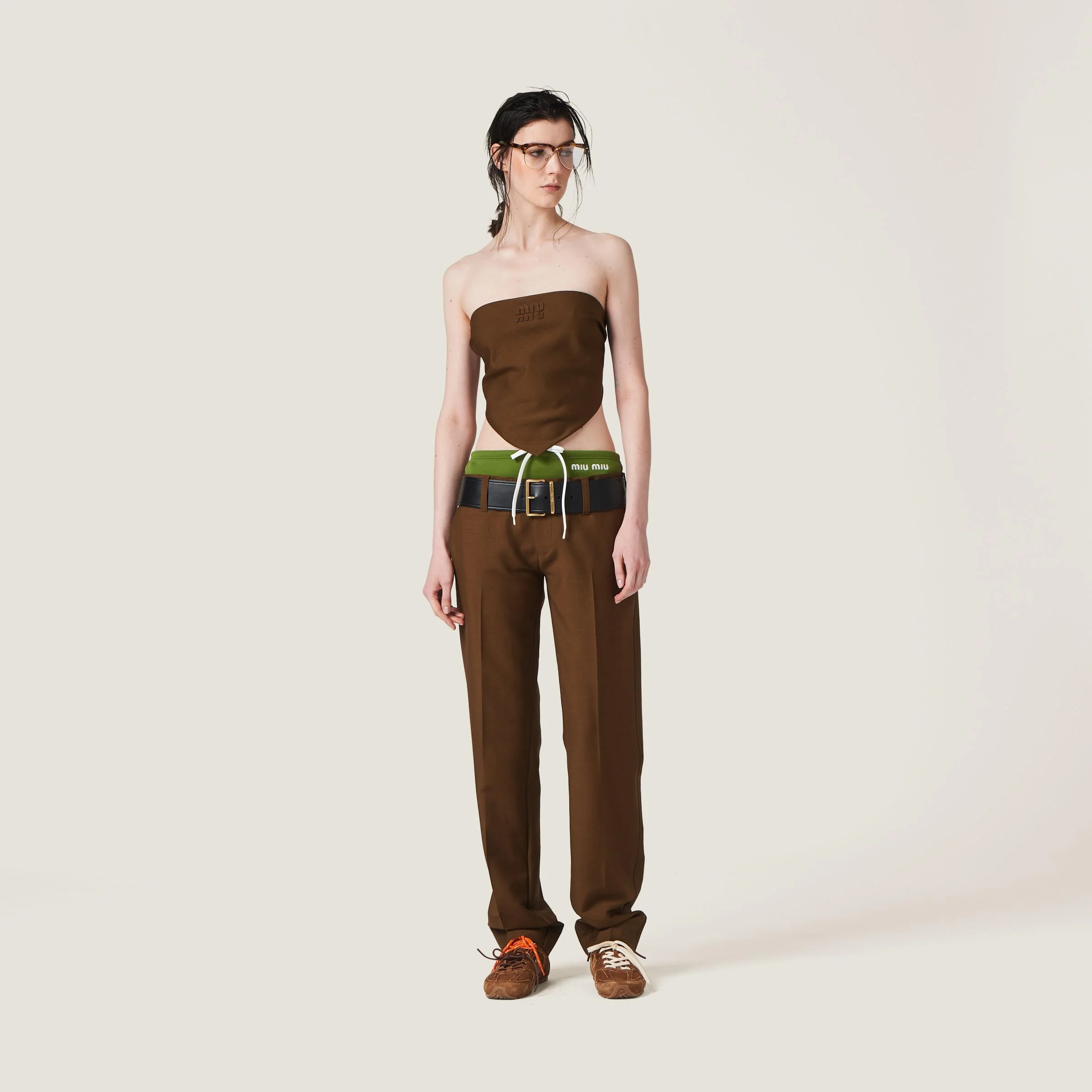 logo-embroidered wool trousers