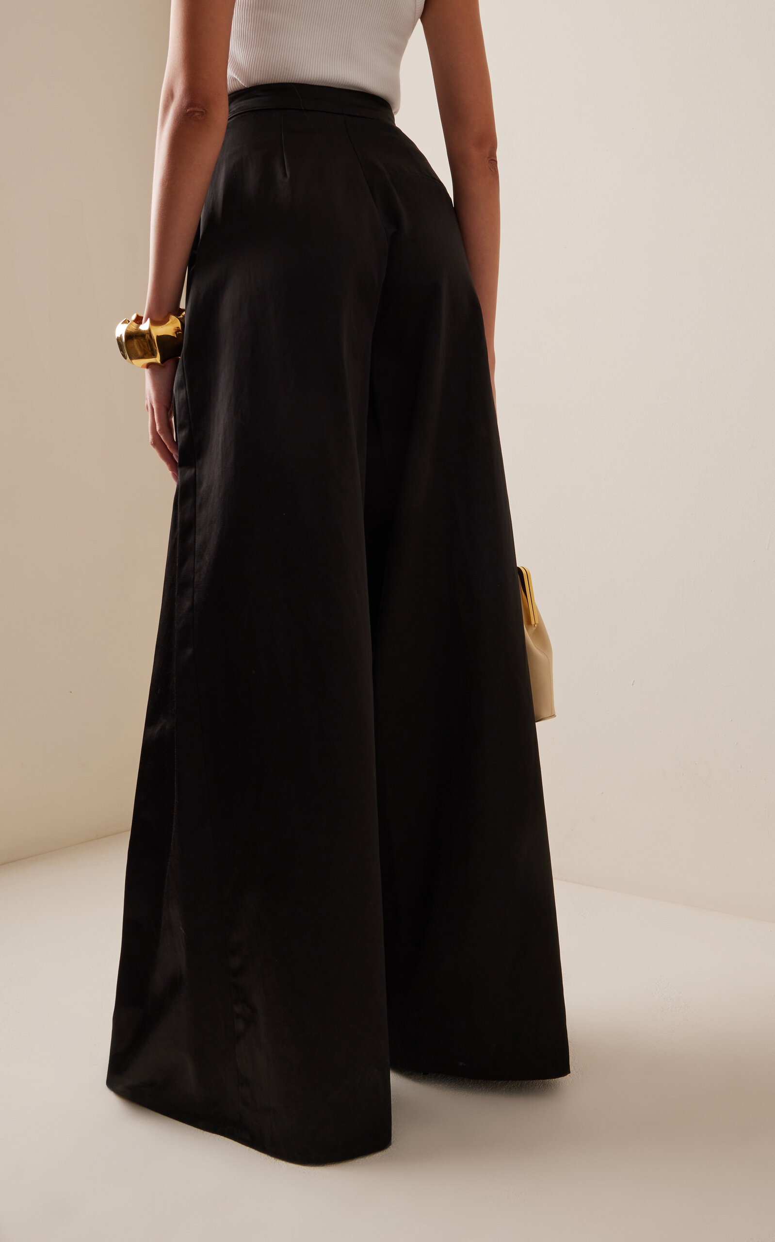 Pleated Satin Wide-Leg Pants