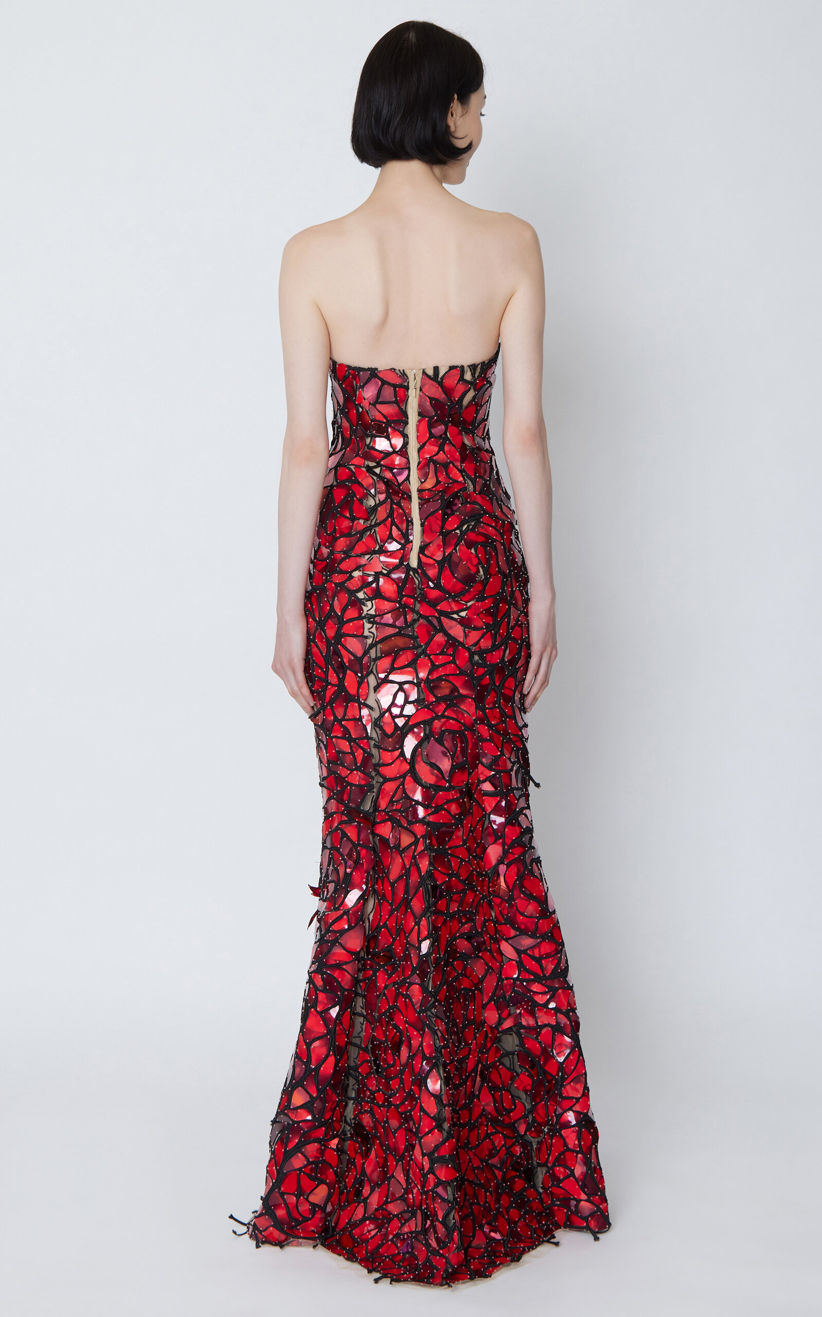 Strapless Floral Mosaic Embroidered Gown