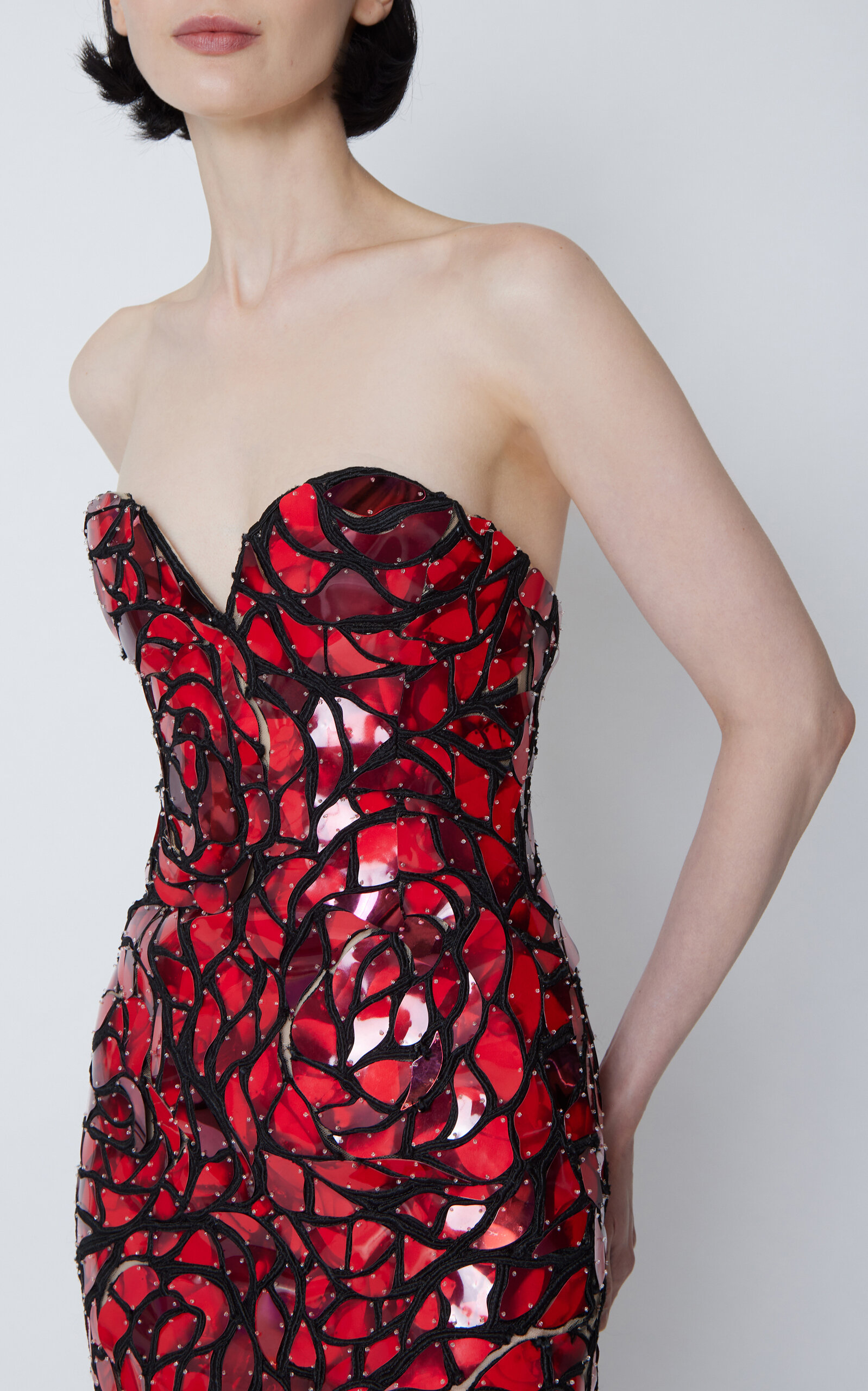 Strapless Floral Mosaic Embroidered Gown