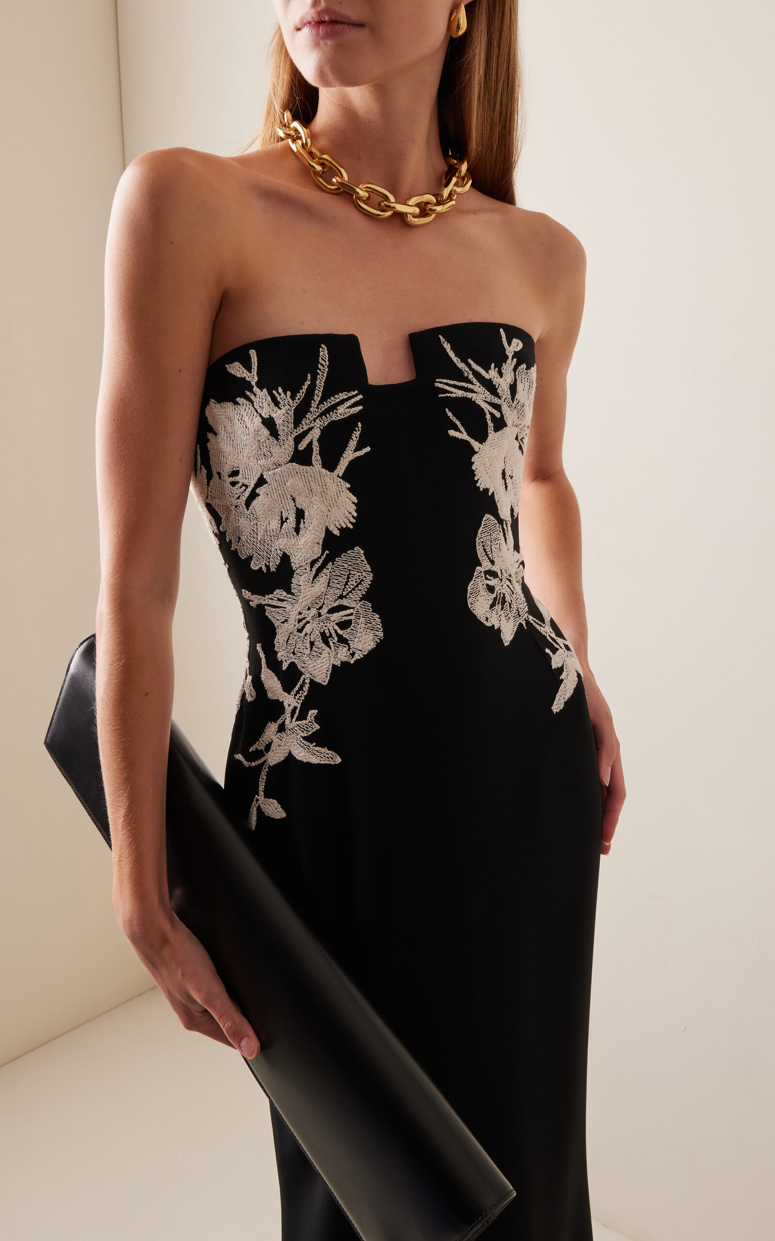 Floral-Embroidered Crepe Maxi Dress