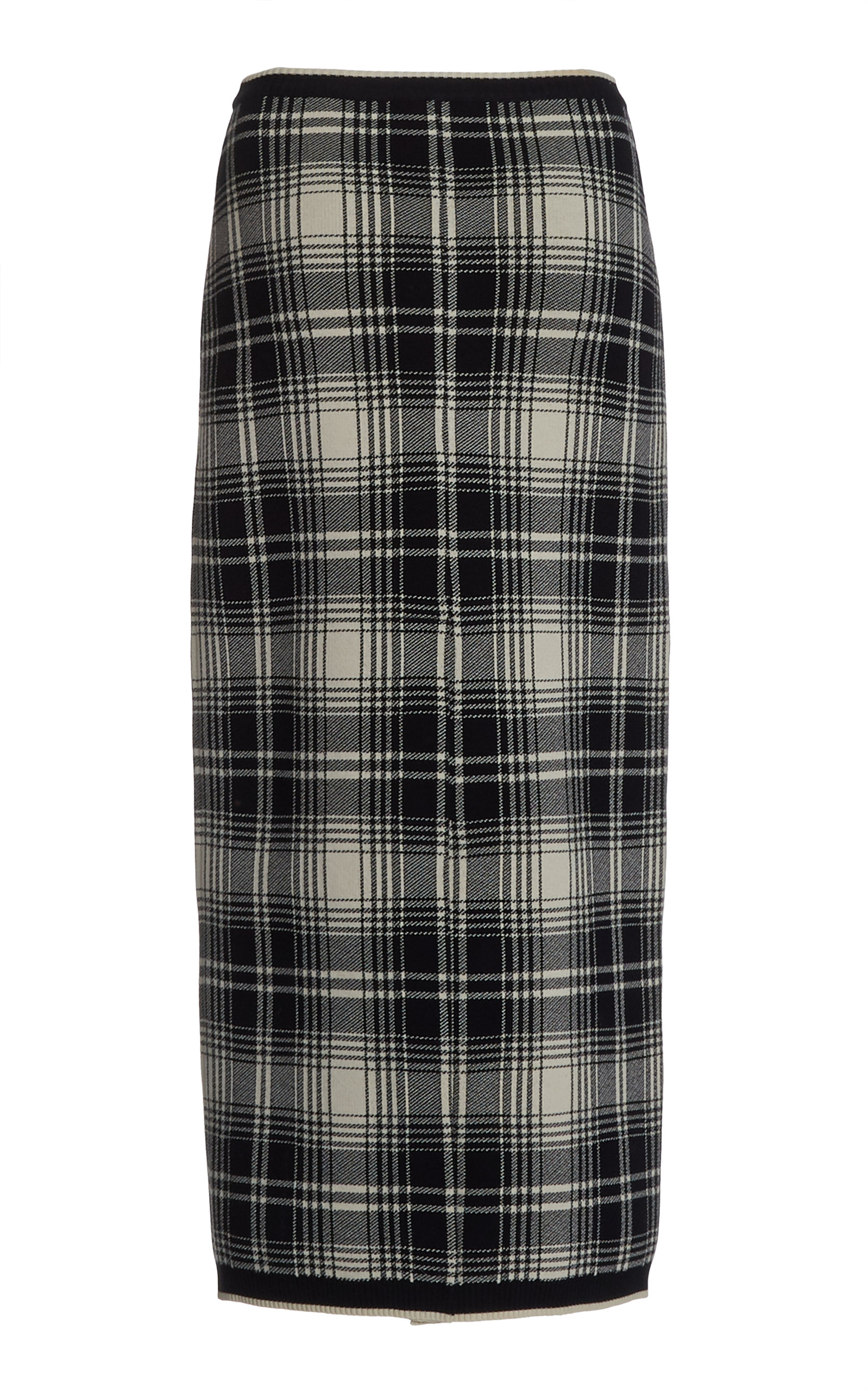 Plaid Knit Midi Pencil Skirt