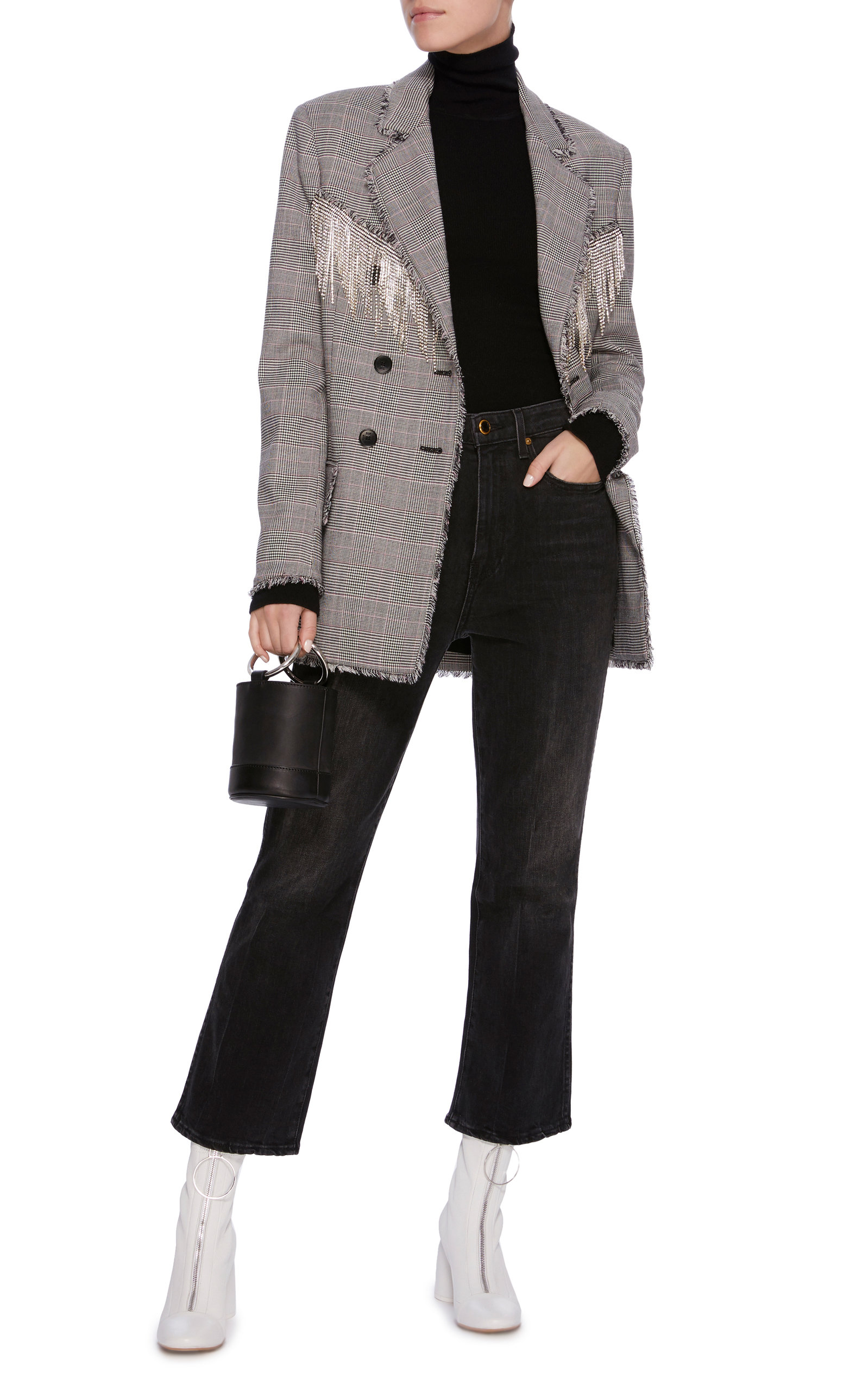 Crystal-Embellished Houndstooth Crepe Blazer