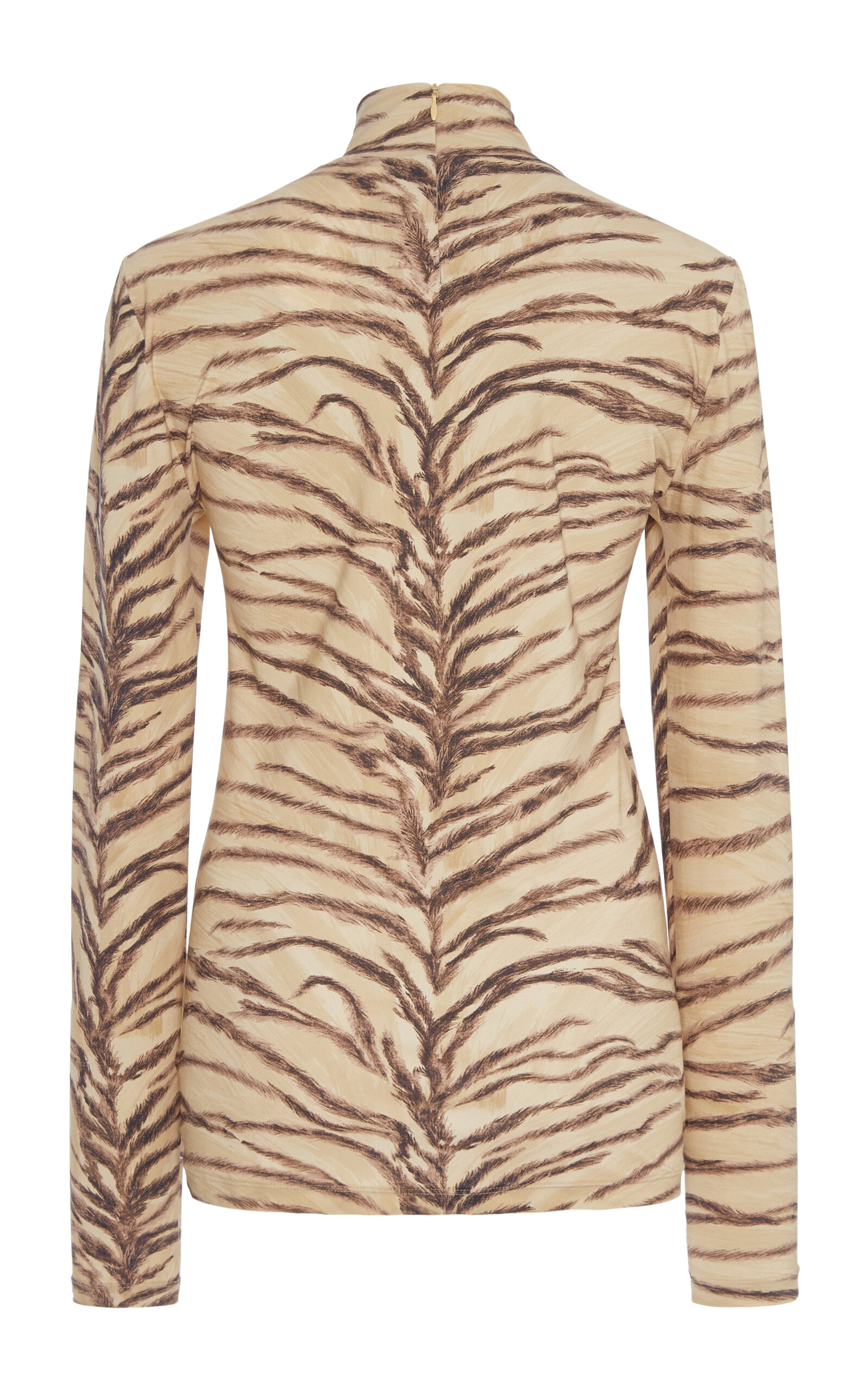 Tiger-Print Jersey Turtleneck Top