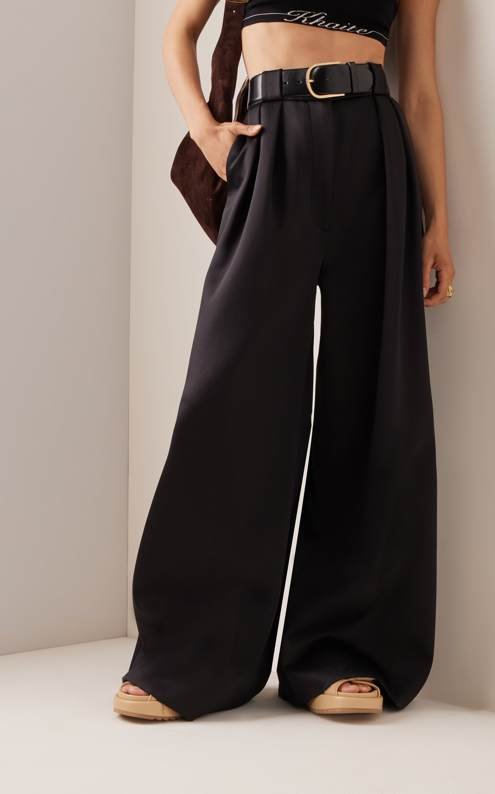 Rico Pleated Wool-Blend Wide-Leg Pants