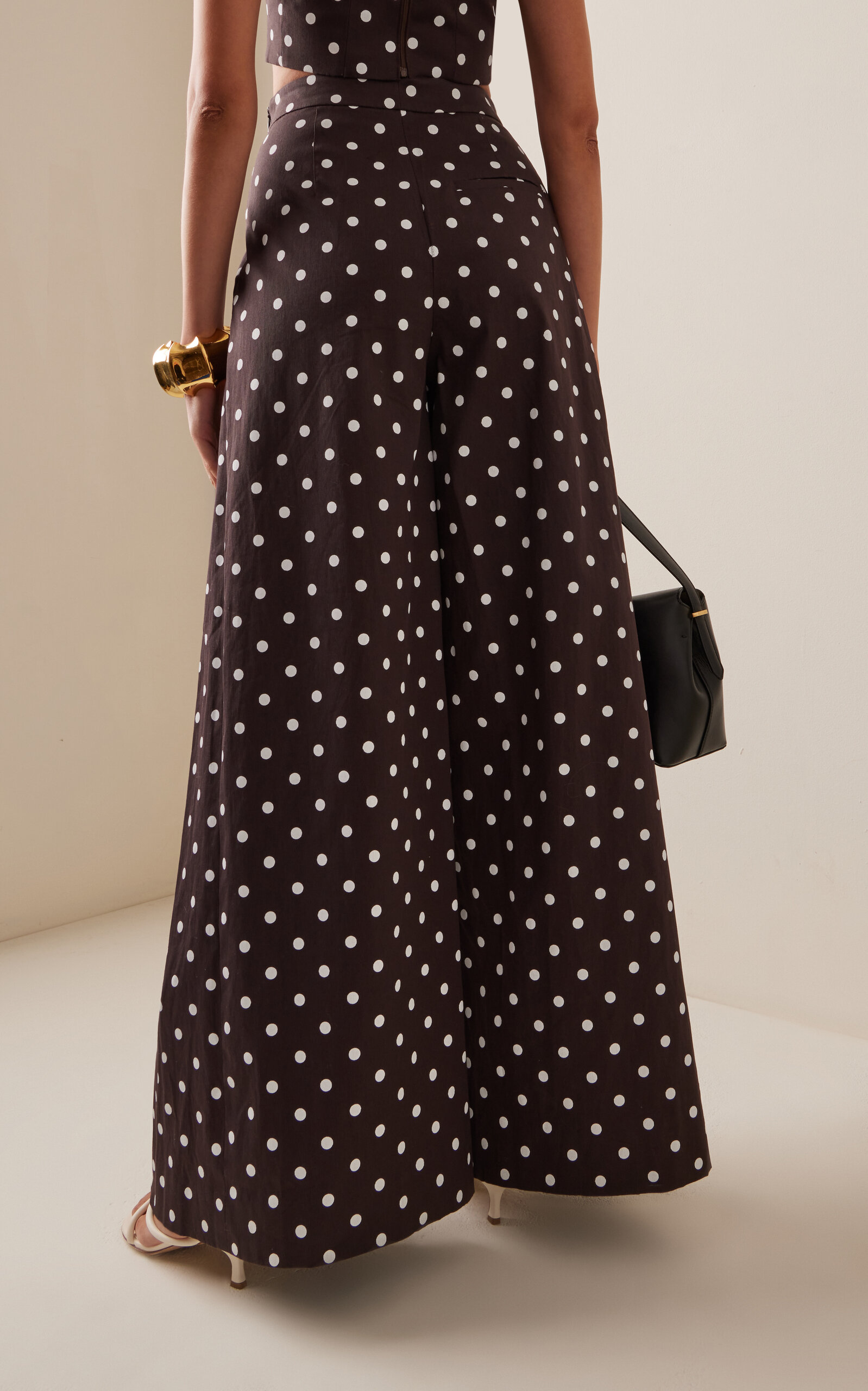 Polka-Dotted Pleated Cotton Wide-Leg Pants