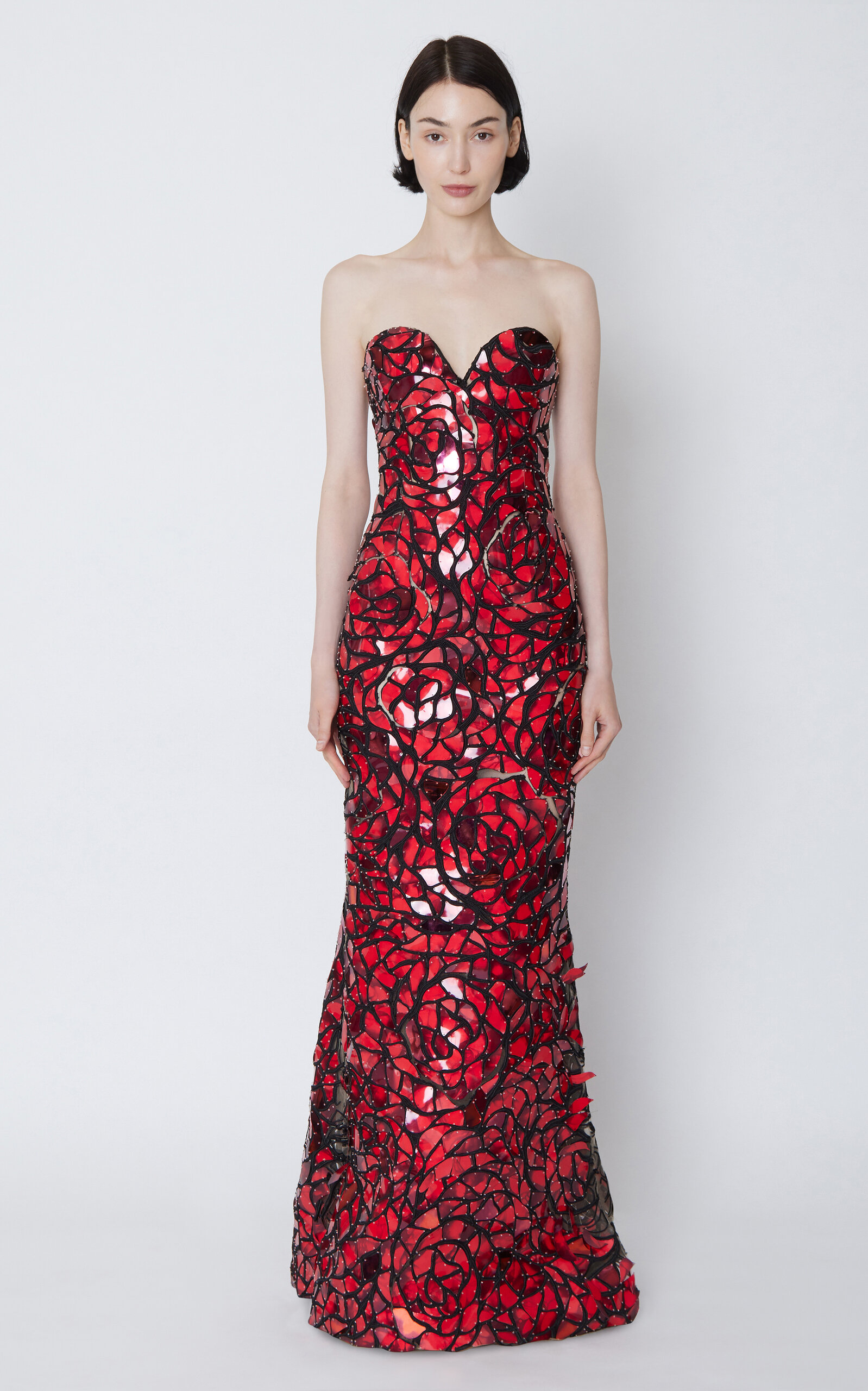 Strapless Floral Mosaic Embroidered Gown