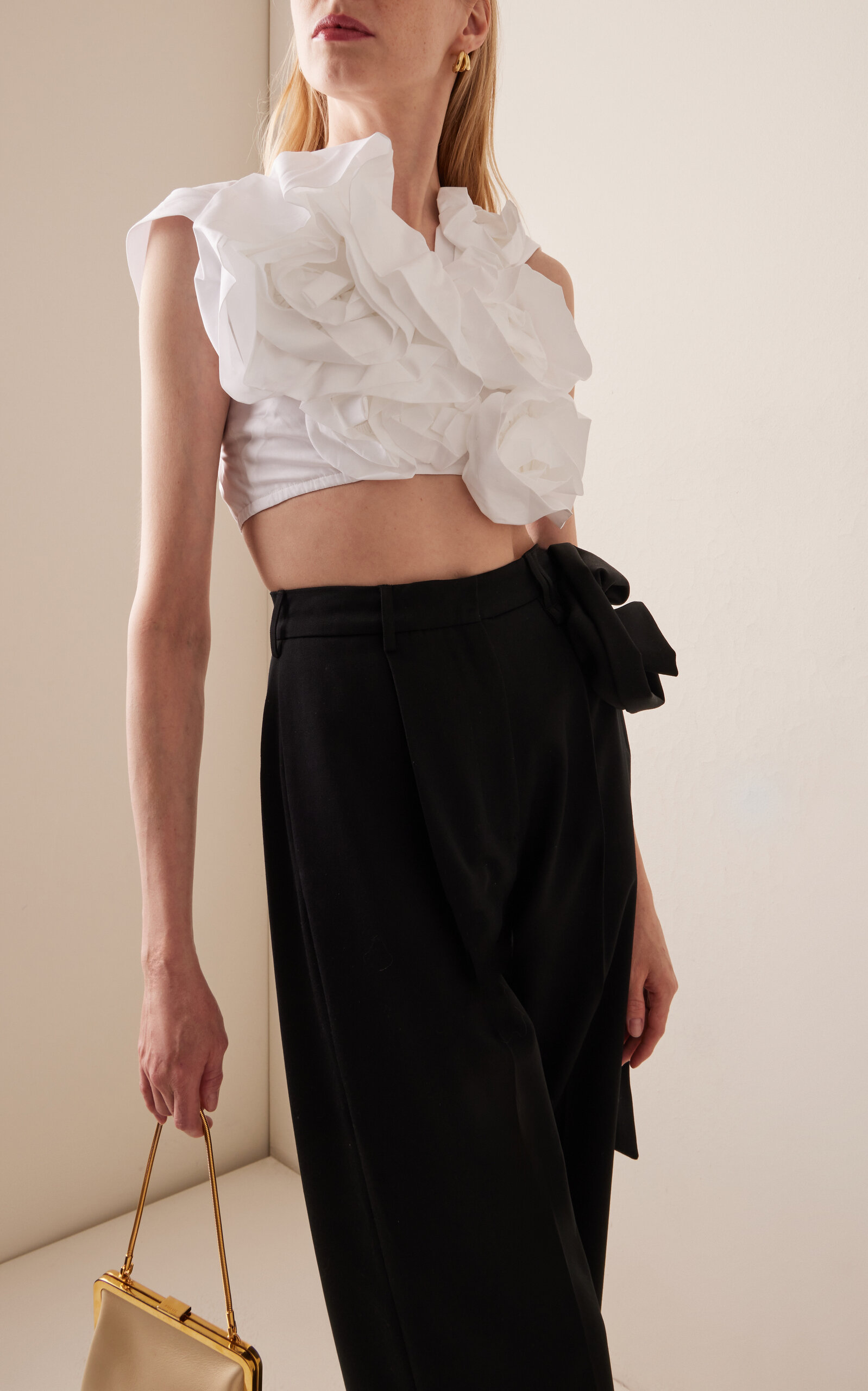 Rosette-Detailed Cotton Poplin Crop Top